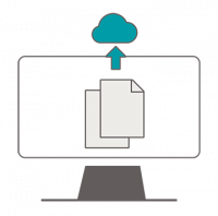 Graphic showing data being backed up to the cloud
