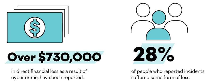 Over $730,000 in direct financial loss direct as a result of cyber crime has been reported. 